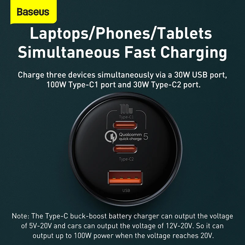 Автомобильное зарядное устройство Baseus 160 Вт QC 5 0 Быстрая зарядка для iPhone 13 12 Pro USB