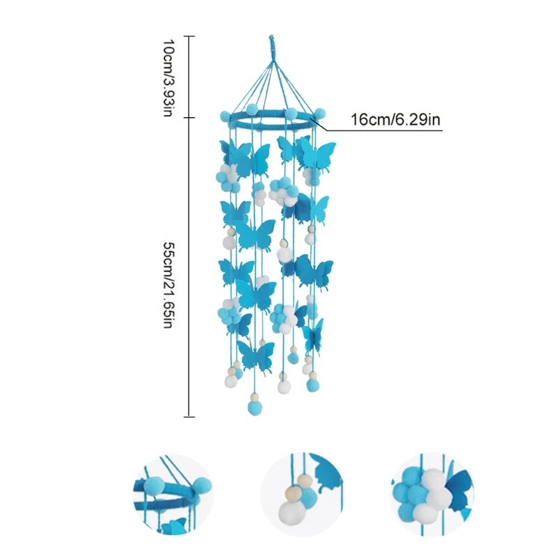 

J60B Baby Crib Wind Chime Butterfly Hair Ball Rattle Newborn Cot Pendant Infants Room Decoration Shower Gift
