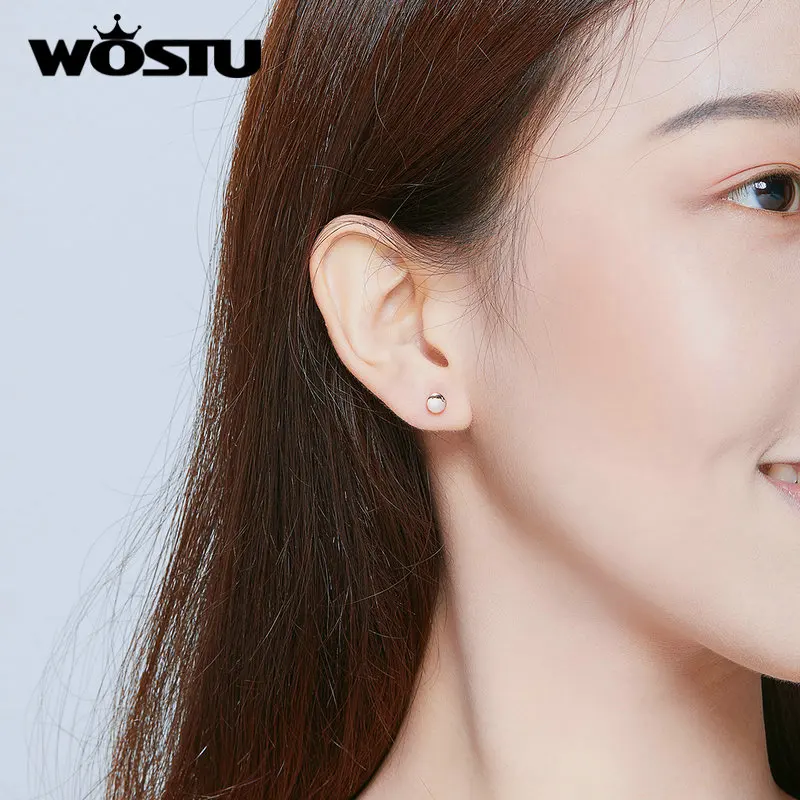

WOSTU Rose Gold 925 Sterling Silver Tiny Dot Small Earrings Simple Round Stud Earrings For Women Vintage Party Jewelry CQE705-C