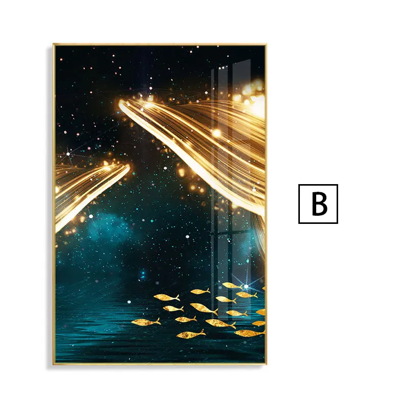 Whale Starry Sky Scenery Canvas Posters Wall Print Yellow Abstract Sea Animals Fish Combination Painting Living Room Decorative | Дом и сад