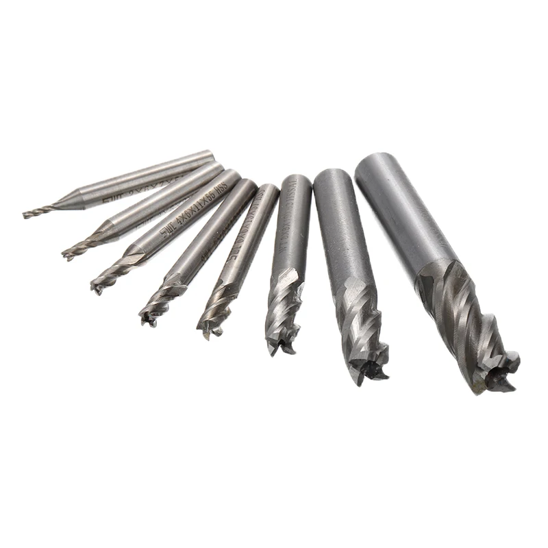 8 шт. Концевая фреза Набор HSS прямой хвостовик 4 Флейта концевая с ЧПУ сверло