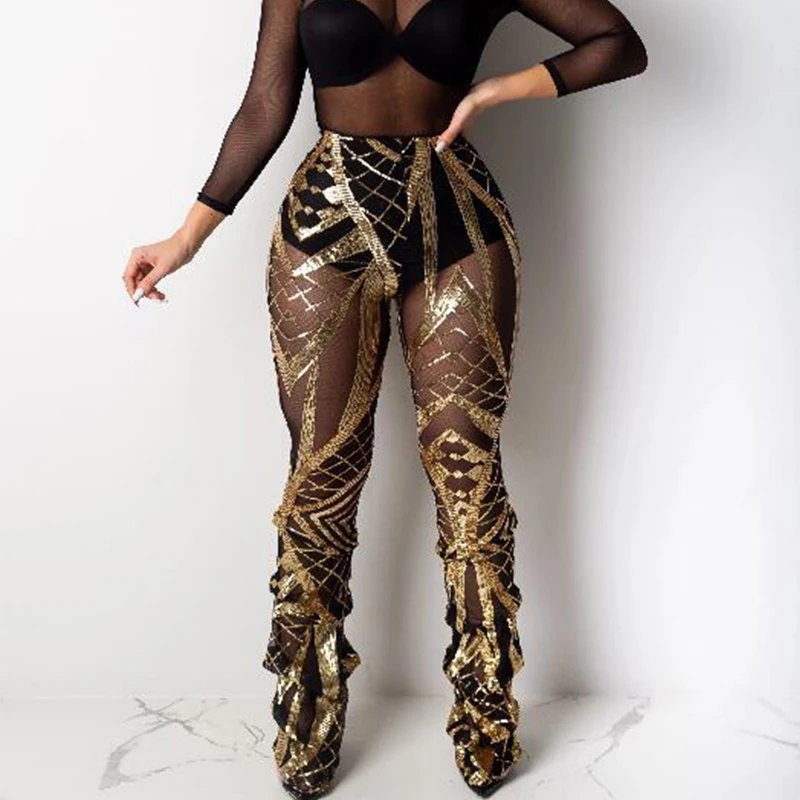 Клубный высокого качества сексуальные плиссированные брюки с блестками для