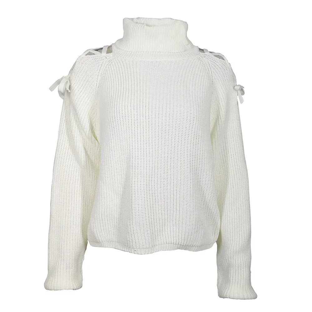 Womens Turtleneck Off The Shoulder Sweater Female White O-neck Long Sleeve Knitting Knitwear Blouse Tops | Женская одежда