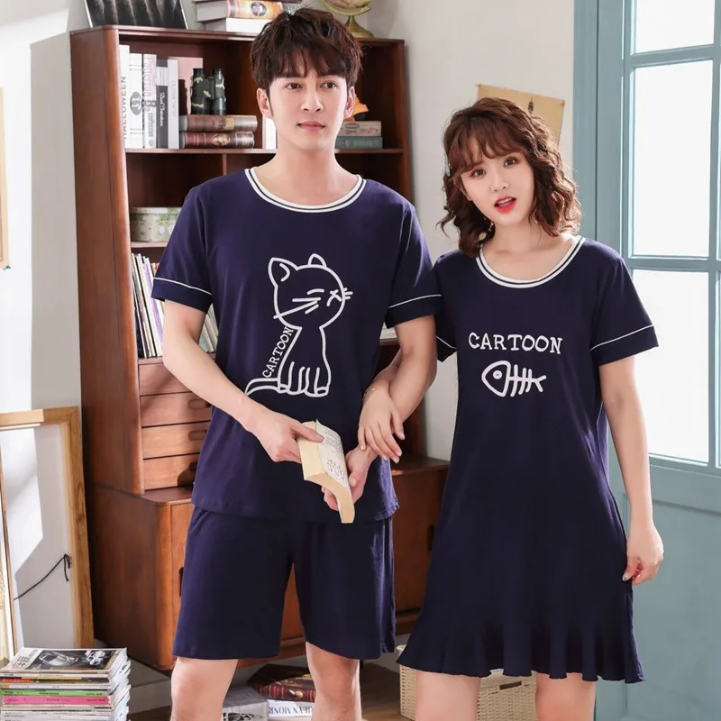 Ночные рубашки из 100% хлопка с коротким рукавом для пар женская летняя одежда сна