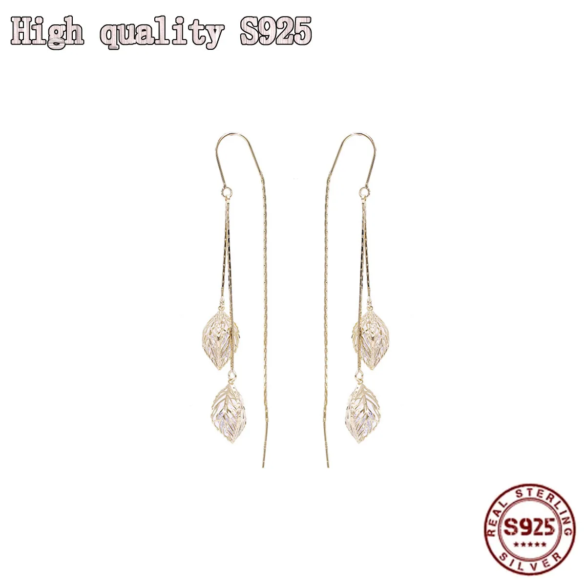 

Fashion Jewelry Temperament Hollow Out Leaf Ear Line Long Earrings S925 Silver Needle High Quality Women's Earrings
