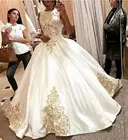 С О-образным вырезом на заказ Арабский Дубай халат Свадебные и Бальные платья Vestidos Винтаж с золотым кружевом Аппликации Длинные свадебные платья