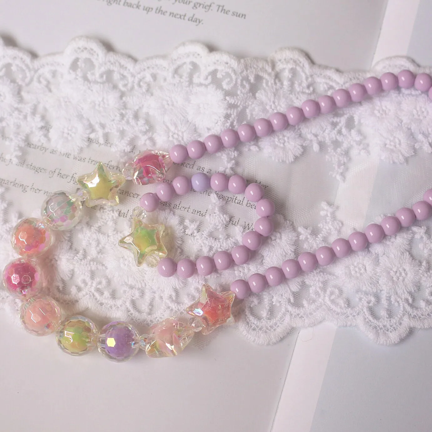 Korean-Style Shiny Five-Pointed Star AB Candy-Colored Hipster Cute Kids Girl's Necklace + Bracelet Set | Украшения и