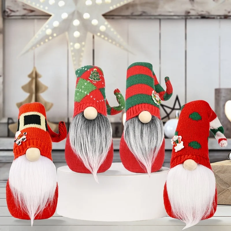 

New Product Christmas Decoration Christmas Red and Green Knit Hat Faceless Doll Rudolph Decoration Christmas Gift Present