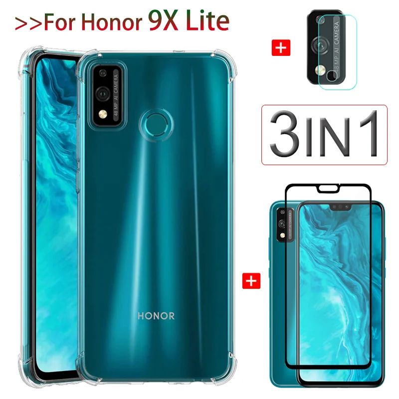 стекло & чехол Huawei Honor 9X Lite защитное Объектив пленка Силиконовый противоударный