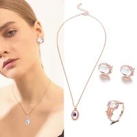 romantic ladies jewelry sets wedding accessories colorful crystal engagement ring earring necklace gifts for women