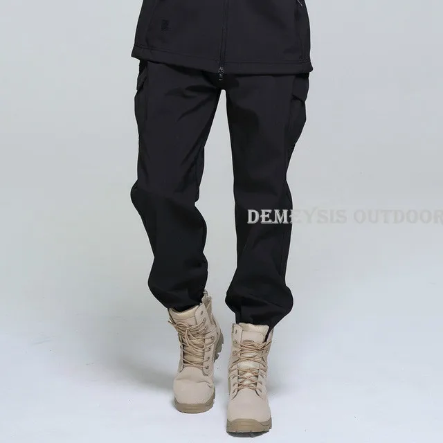 black pants Софтшелл тактические костюмы Мужская Уличная походная одежда военная охотничья камуфляжная куртка Кемпинг водонепроницаемая куртка с капюшоном+ брюки - Цвет: black pants