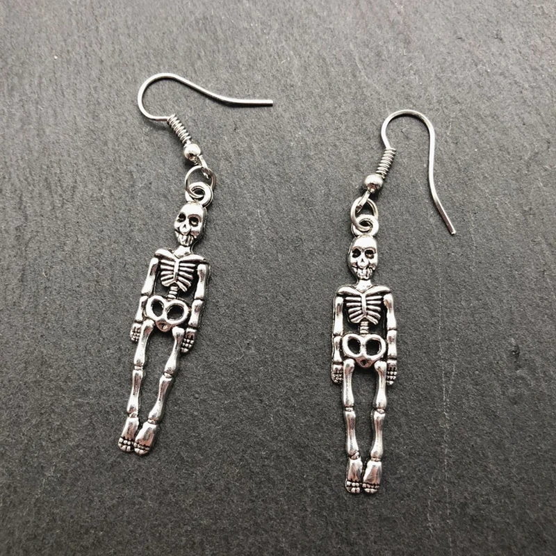 

1pair Tibetan Silver Halloween Skeleton Dangle Drop Earrings Handmade DIY Jewelry