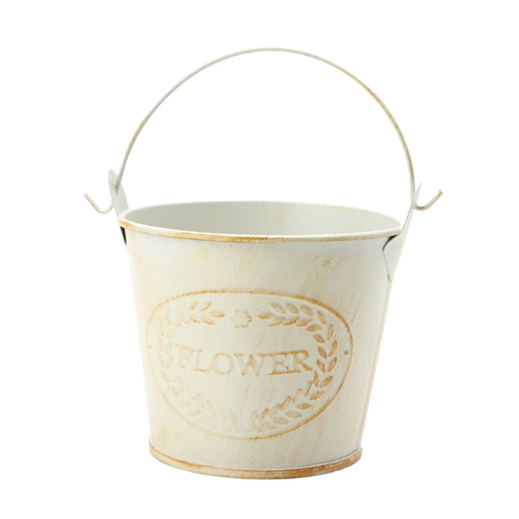 Потертая шикарная оцинкованная металлическая железная ведра для цветов горшки