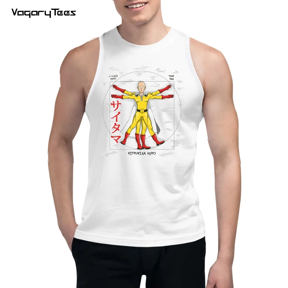 

Fashion men SAITAMA Print Men Tank Tops One Punch Man anime O-Neck Waistcoat Sleeveless Casual Men Streetwear