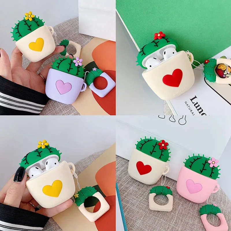 

Cactus Love Wireless Earphone Sleeve-Pink Love Cactus + The Same ring AirPods Earphone Sleeve For Apple Bluetooth Headset Case