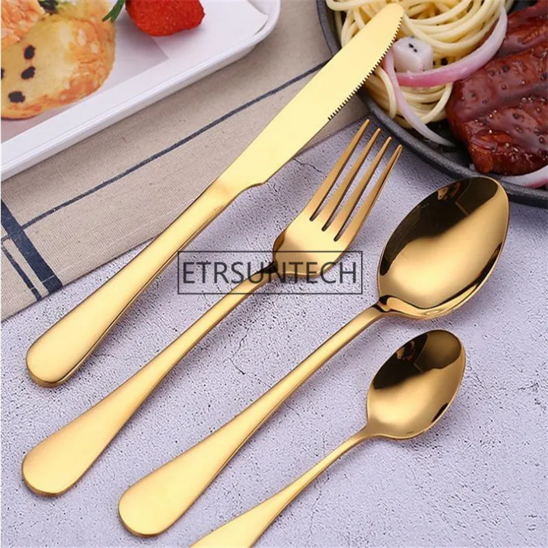 Kaufen 30Set Edelstahl Geschirr Set Löffel Gabel Messer Tragbare Löffel Multi Farbe Abendessen Geschirr Küche Werkzeug