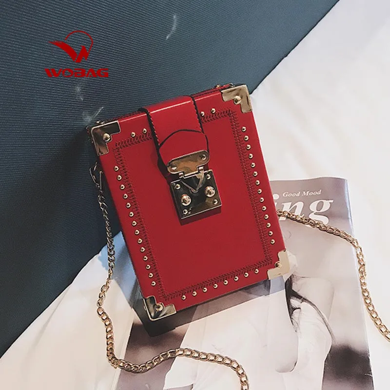 WOBAG Высокое качество маленькая квадратная сумка на плечо пакет клатч модная сумка с заклепками форма сумка через плечо повседневная женская сумка