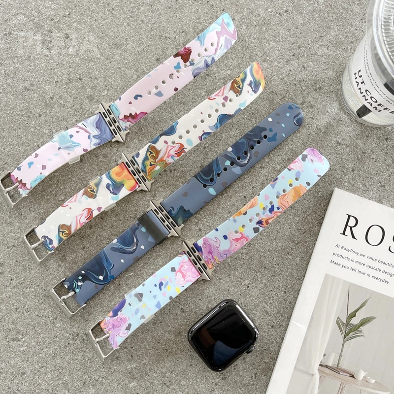 

Ремешок силиконовый для наручных часов, Модный акварельный мягкий браслет для Samsung, Xiaomi, Huawei Watch, 22 мм, 20 мм, милый Повседневный Браслет для ча...