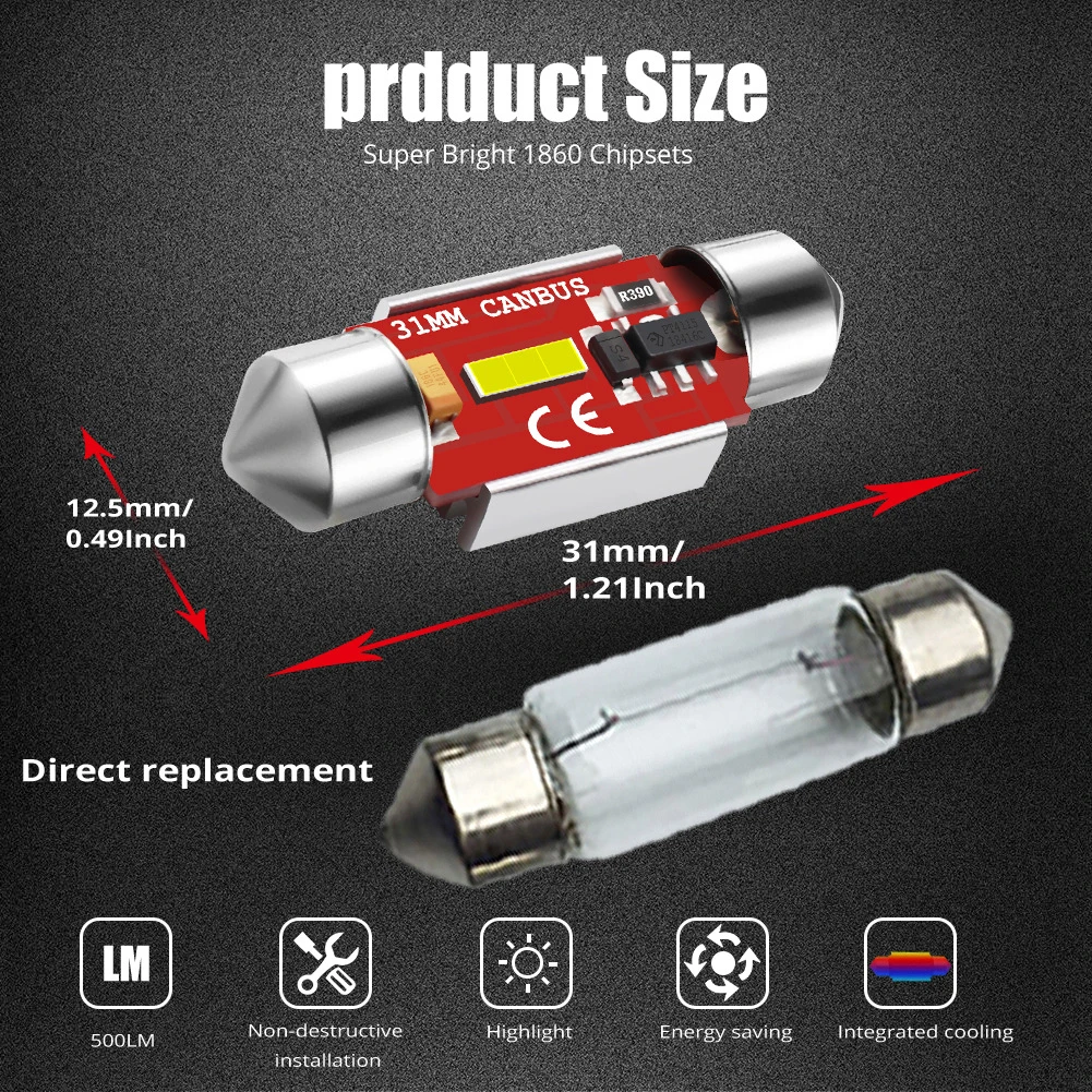 

1 шт., автомобисветодиодный Светодиодная лампа 31-41 мм C5W 1860 SMD