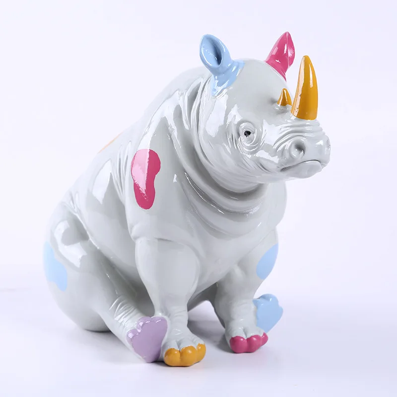 

Статуэтка носорога, милые животные, Художественная Скульптура, изделия из смолы, скандинавские украшения для дома, орнамент, креативный под...