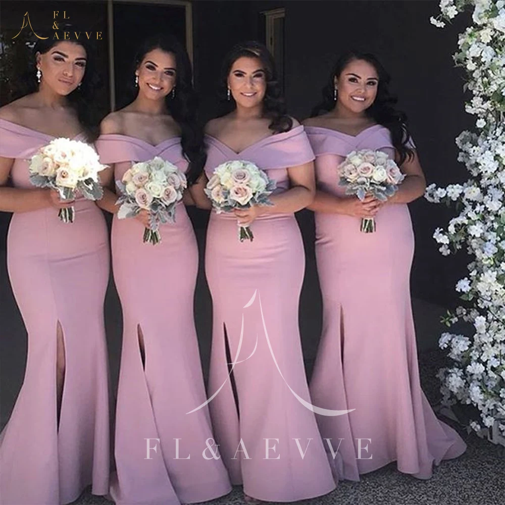 

Simple Pink Satin Mermaid Bridesmaid Dresses Off the Shoulder Wedding Party Gowns Women Occasion Dress Plus Size Girl Dresses