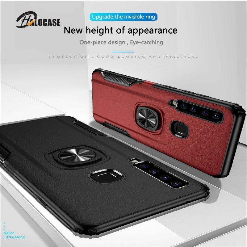 Магнитный кожаный армированный автомобильный чехол-кольцо для Samsung Galaxy A9 2018 A920