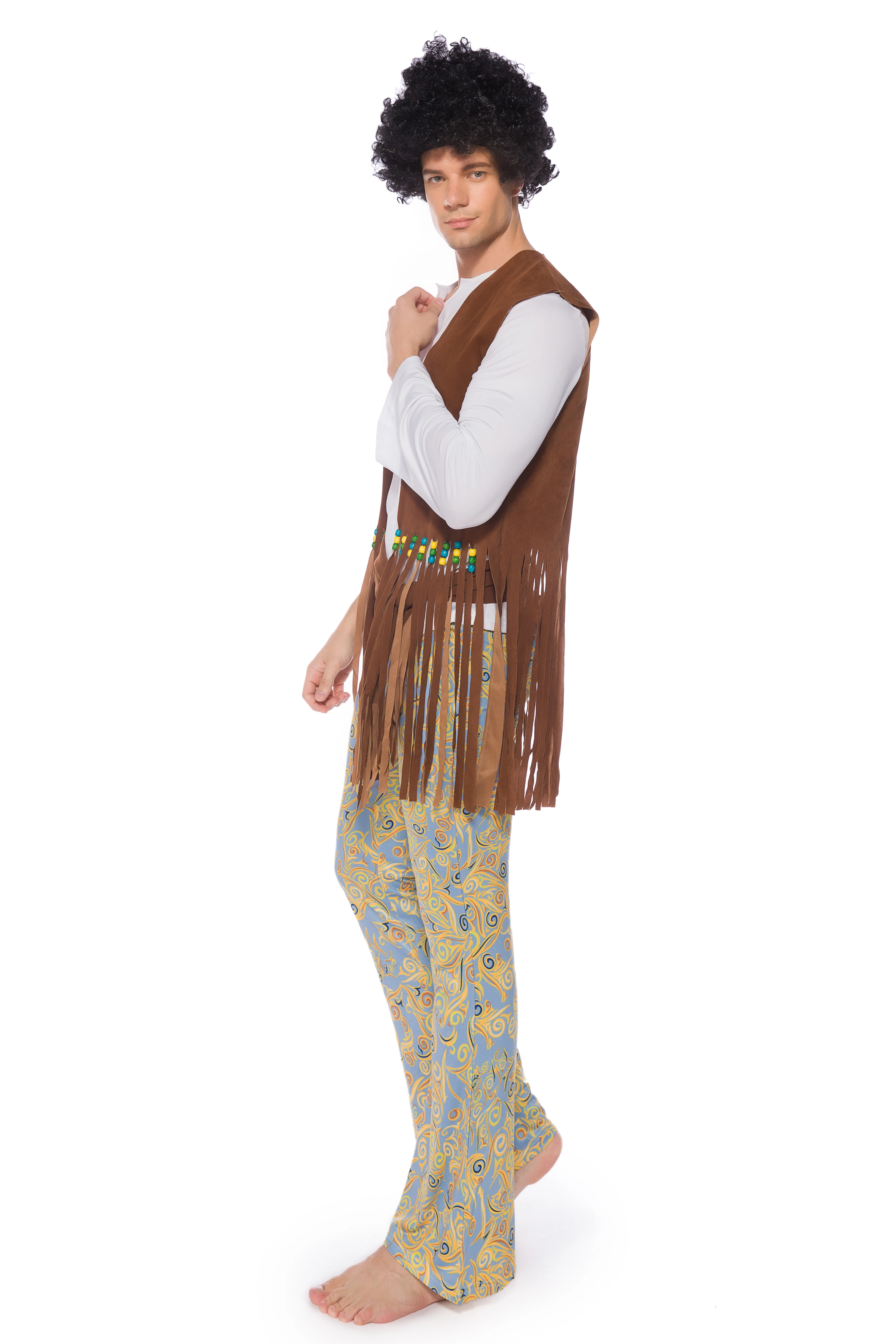 Мужской Костюм хиппи Хэллоуин Ретро вечерние Stagewear наряд Курица рождественские вечерние хиппи кисточкой цветочные печатные одежды
