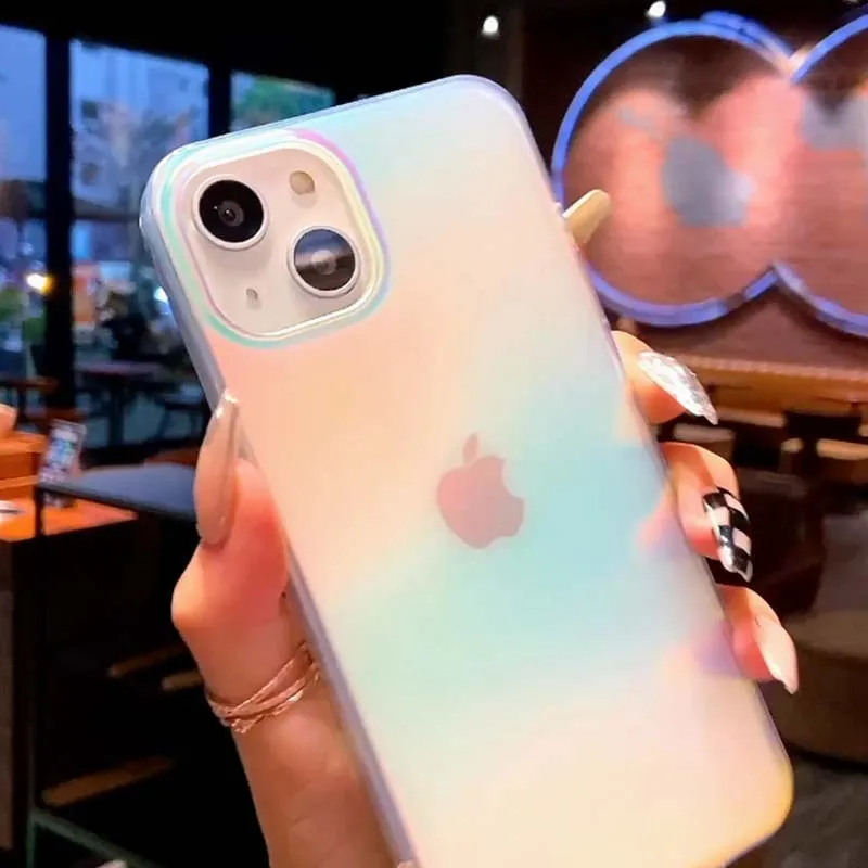 

Glitter Laser Phone Case For iPhone 11 12 13 Pro Max 7 8 Plus XR X XS Max Clear Diamond Pattern Back Cover Transparent Hard Case