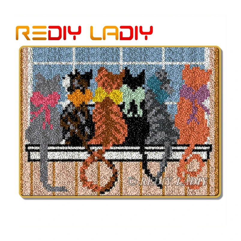 

Latch Hook Rug Kits Crocheting Carpet Rug Kittens Window Acrylic Yarn Pre-Printed Canvas Cushion Mat DIY Crochet Tapestry Crafts
