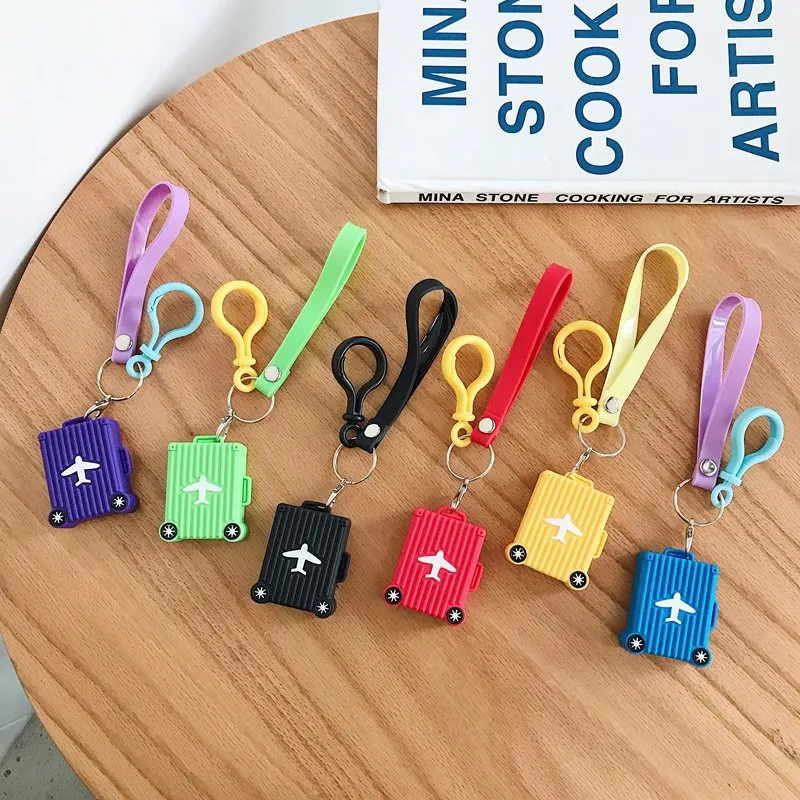 Cartoon Travel Luggage Milk Tea Decor Pendant Toy Lanyard For iPhone Airpods Protective case Key Chains Girl Bag Hang Car Key