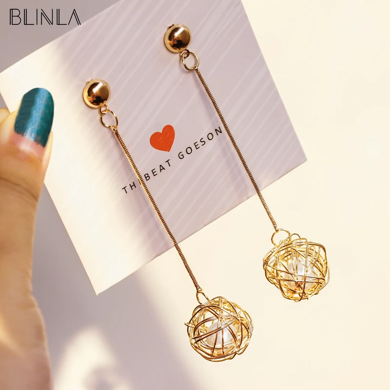 

BLINLA New Vintage Rattan Ball Imitation Pearl Dangle Drop Earrings 2019 for Women Fashion Korean Gold Geometric Earring Jewelry