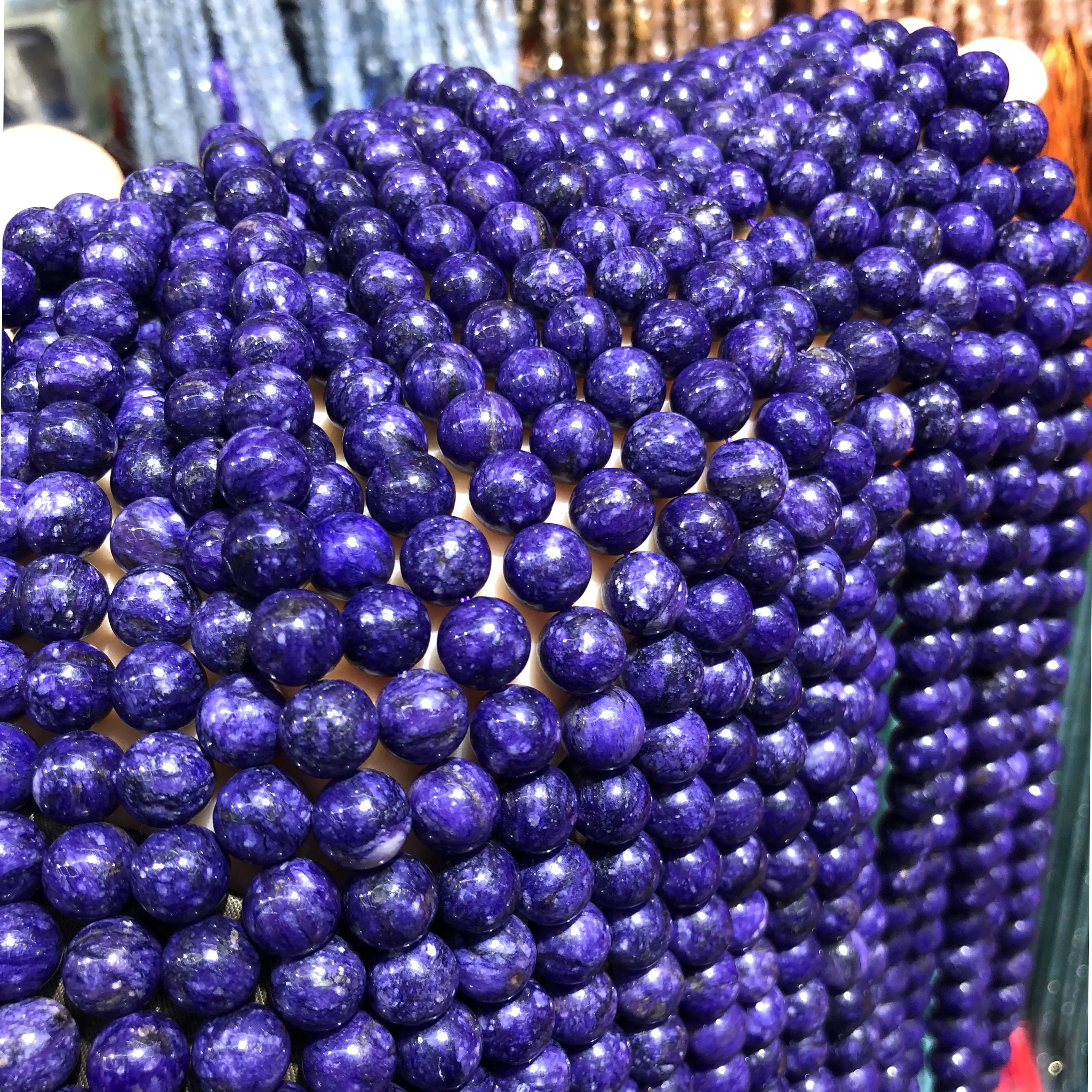 

Natural Stone Beads Round Purple Dragon Spar Loose Spacer Beads for Jewelry Making DIY Necklace Bracelet Accessories Wholesale