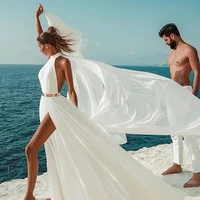 verngo simple beach wedding dress 2022 sexy backless a line ivory chiffon wedding gowns high neck long dress formal party