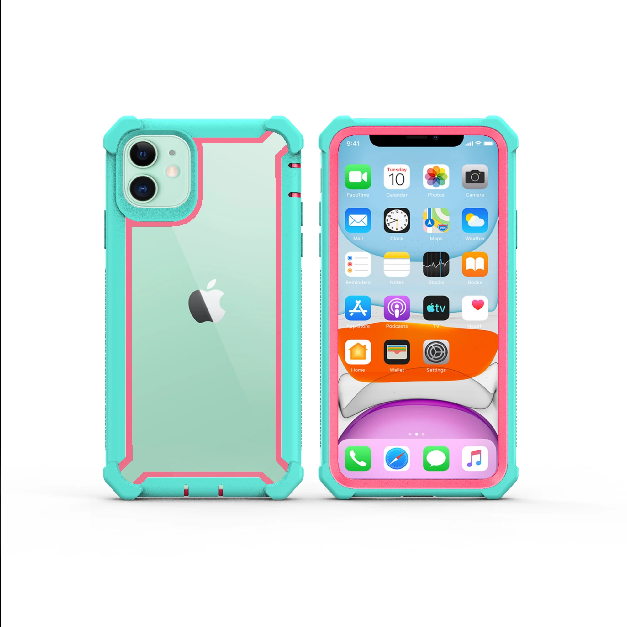 Чехол для iPhone 11 Pro XS Max XR 6 6S 7 8 Plus, усиленная защита, противоударный чехол из ПК+ ТПУ,, закаленное стекло - Цвет: bluegreen  rad