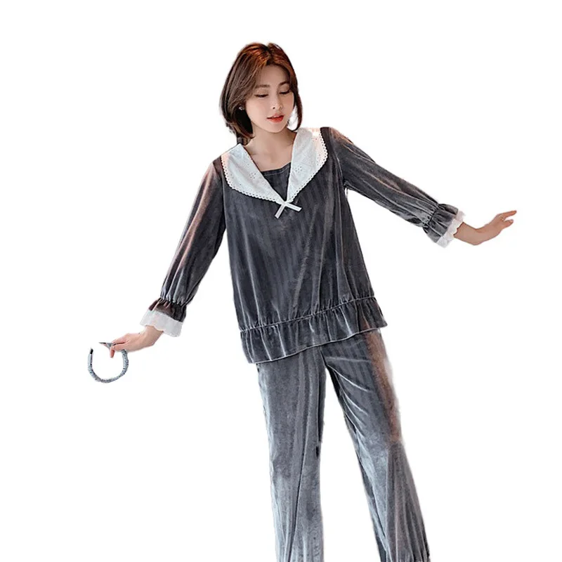 

Sleep Set Pink Pajamas Women Intimate Lingerie Autumn Winter Velour Sleepwear Nightwear Loose Pyjamas Suit New Home Clothing