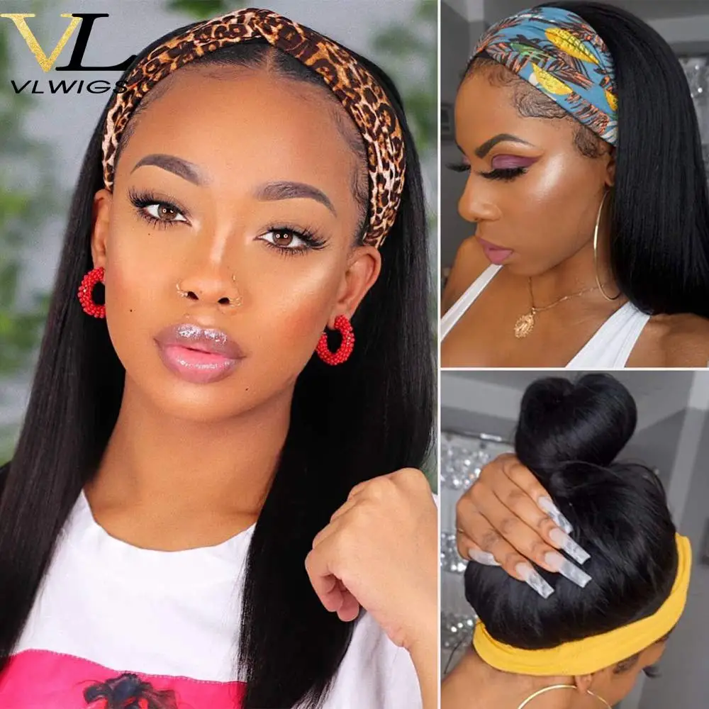 

VLwigs Straight Headband Wig 150% density Brazilian full Machine Made Human Hair Wigs for Black Women Glueless Natural Color