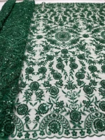 nice fashion 2021 nigeria green net with sequins and beads high quality handwork big lace fabric french material asoebi t186
