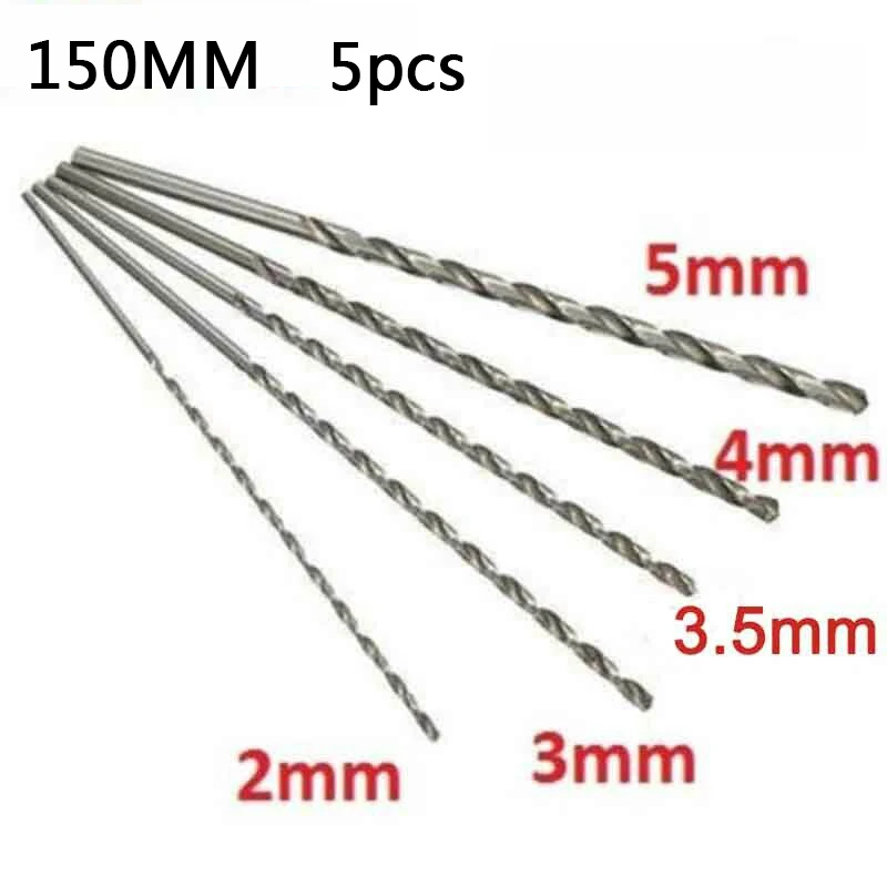 5Pcs Extra Long HSS High Speed Steel Drill Bit Set 2mm/3mm,3.5mm,4mm,5mm Bits Straight Shank Drill Bits For Electric Drills