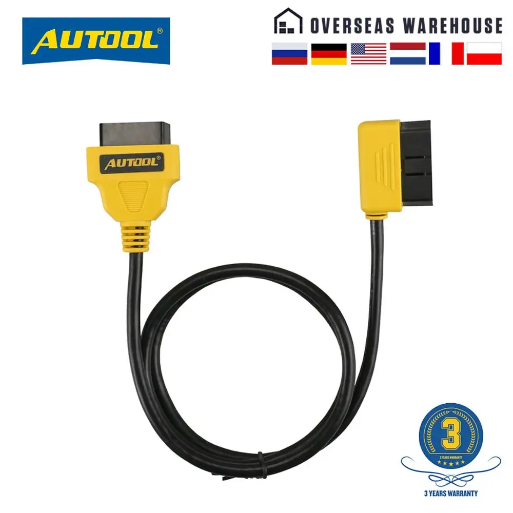 Автомобильный Удлинительный кабель AUTOOL OBD2 100 см 16 контактный разъем изогнутый