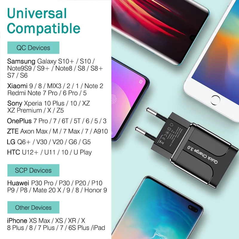 OREY 18 Вт Быстрая зарядка 3,0 USB зарядное устройство для iPhone X Xr быстрое зарядное устройство адаптер для samsung S10 Plus QC 3,0 зарядное устройство для телефона