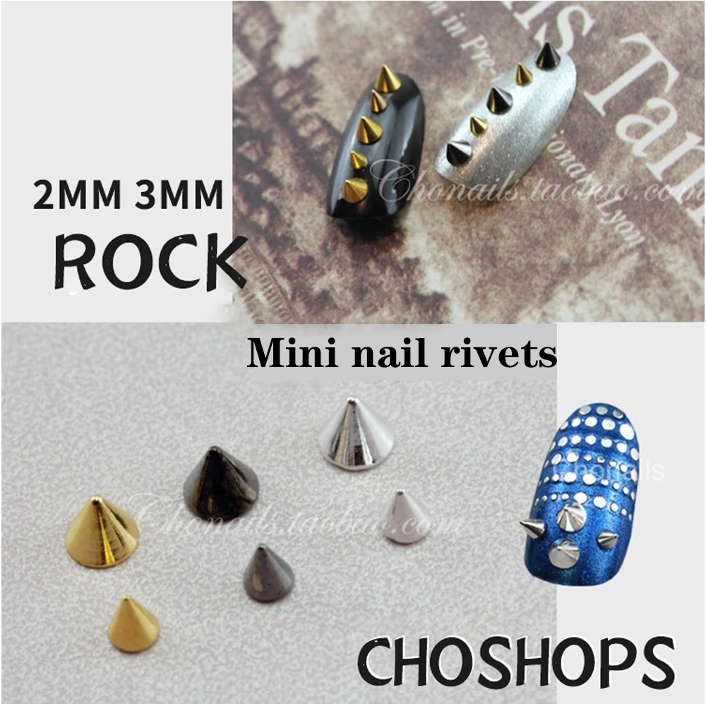 

New 100 Pieces of Nail Art Rivets Punk Rock All Kinds of Gold and Silver Bullets 3*3mm Alloy DIY Nail Decoration Accessorie Tool