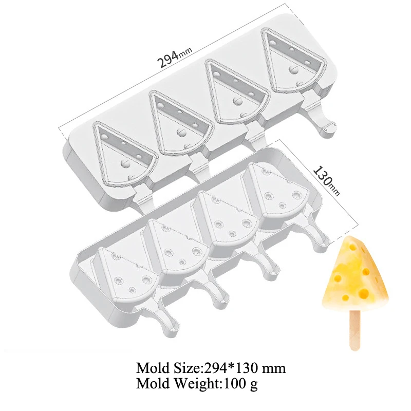 

Meibum Popsicle Silicone molds Cheese Shaped 4 Cavity Ice Cream Mould Milky Ice Cube Tray Popsicle Sticks Juice Dessert Tray
