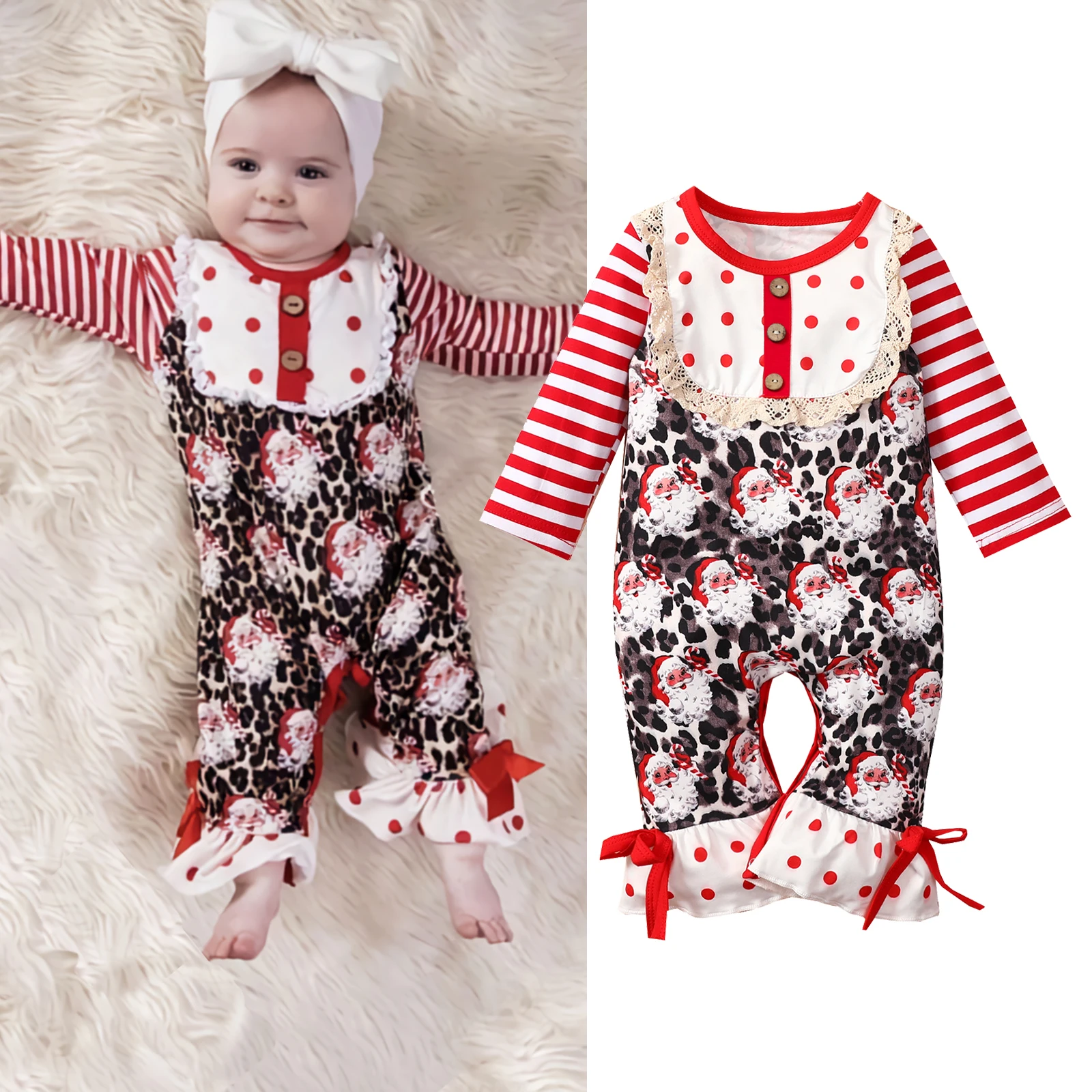 

Комбинезон Ma & Baby, для девочек 0-24 месяцев, Рождественский комбинезон с длинными рукавами и кружевом, DD40