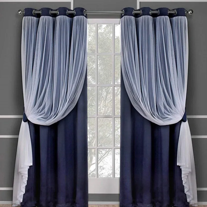 

Double Layered Curtains with Sheer Blackout Curtain Darkening Thermal Insulated Window Grommet Drape for Living Room 1 Pc TJ6552
