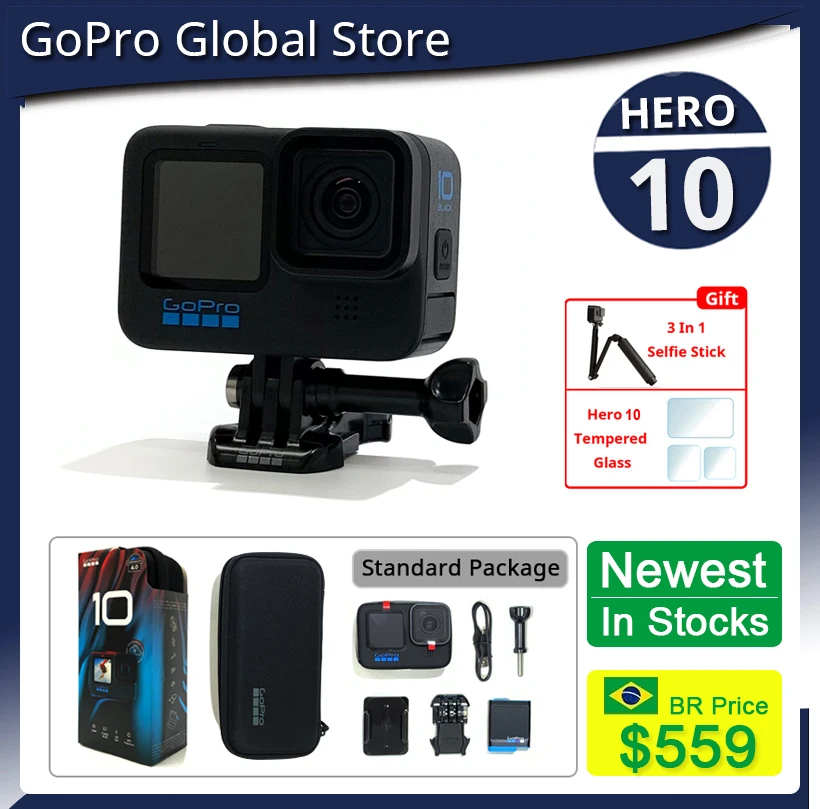 Оригинальная Экшн-Камера GoPro HERO 10 Black, Спортивная камера с передним экраном 4K, 23MP GP2, Водонепроницаемая мини-Видеокамера gopro HERO 10 - Фотоаппараты и видеокамеры с Али