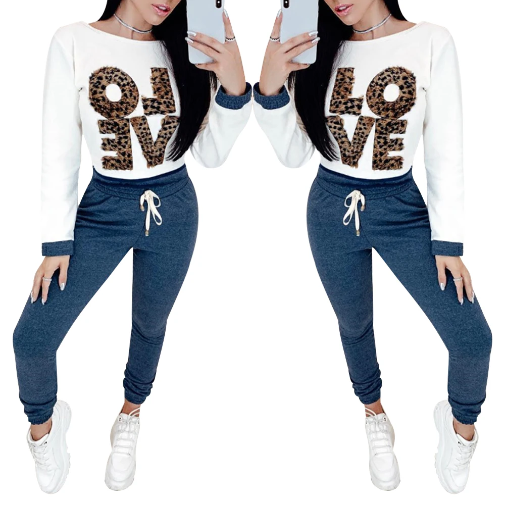 Женский костюм из двух предметов с длинным рукавом топы леопардовым принтом