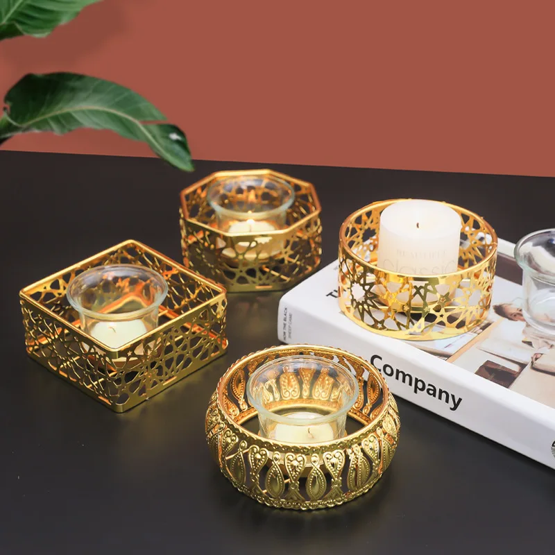 

1Glass Tea Light Candle Holder Vase Golden Cylinder Candle Holder Luxury Wedding Kandelaar Dining Table Decor ZP50ZT