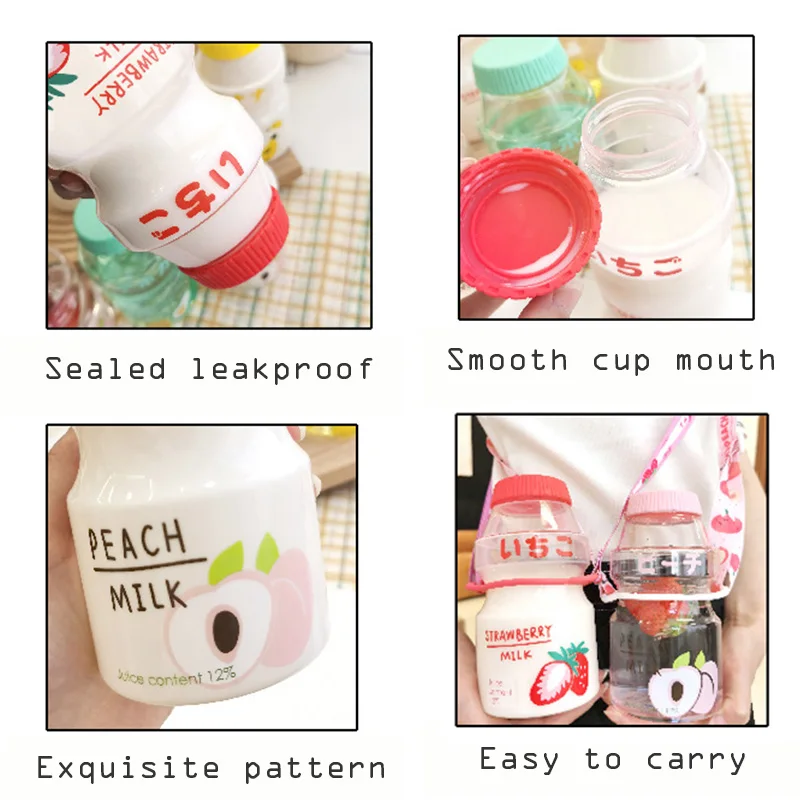 

Water Bottle 480ml Plastic Drinking Bottle Yakult Shape Cute Milk Drinkware Carton Shaker Bottle for Kids/Girl