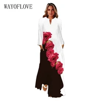 wayoflove 2022 spring autumn dress long sleeve beach casual holiday 3d rose printed dresses woman party elegant loose long dress