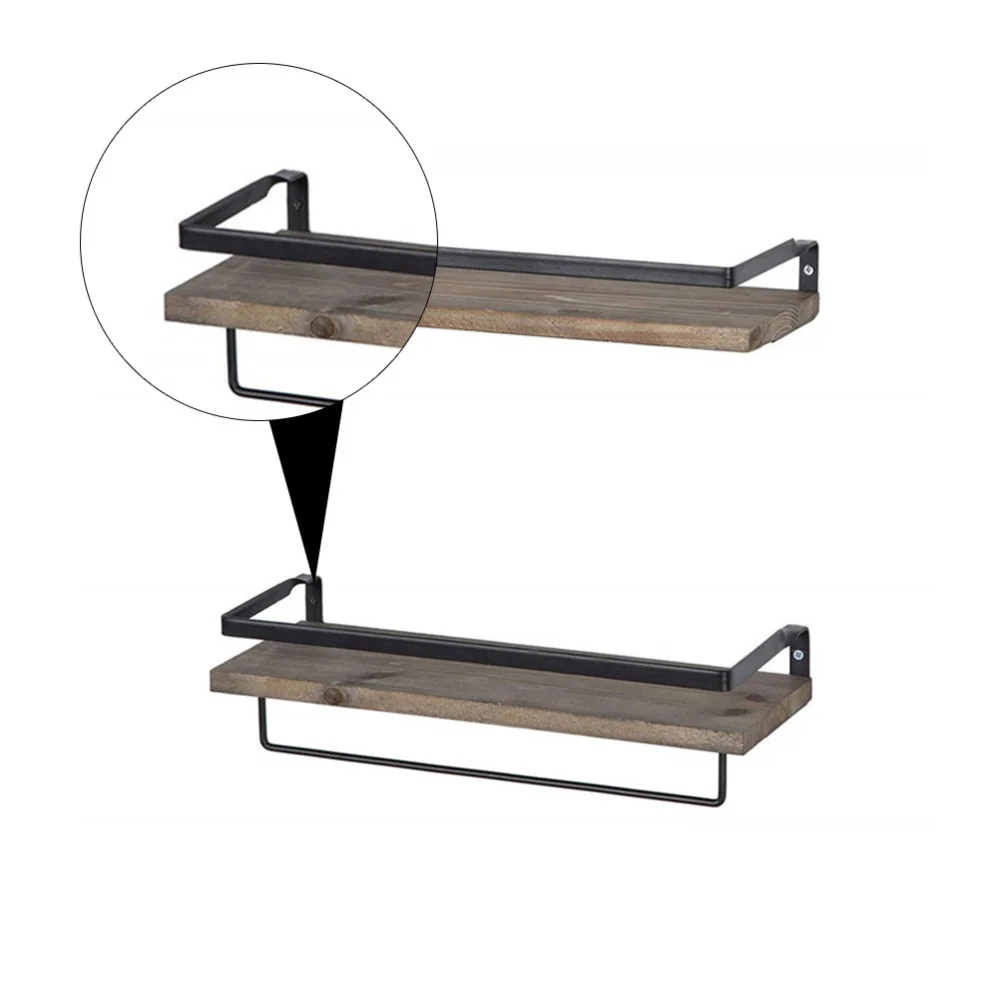 

Elegant Wooden Plank Iron Wall Decor Suspend Rack Shelf Storage Shelf Brackets
